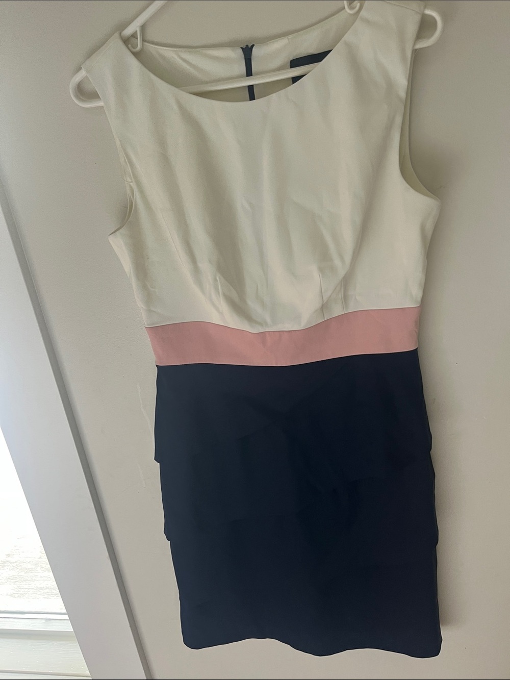 connected apparel Ivory, Blush & Navy Colorblock Sleeveless Sheath Dress